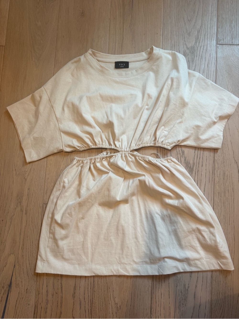 Vici Cream Gathered Waist Short Sleeve Tee Dress